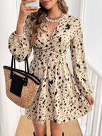 Ruffle Geometric Print Long Sleeve Mini&Short Dresses