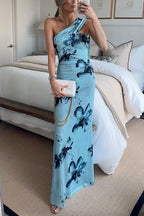 Strapless Tube Floral Print Bodycon Maxi Dress