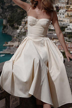 Corset Bustier Spaghetti Strap Basque Waist Gathered Full Midi Dress