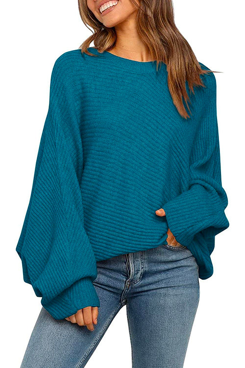 Batwing Long Sleeves Ribbed Knit Tunic Sweater