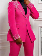 Pearl Long-Sleeved Slim-Fit Elastic Two-Piece Suit