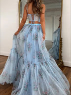 Floral Chiffon Elegant Midi Skirt Halter Neck Strap Set 2-piece Sets
