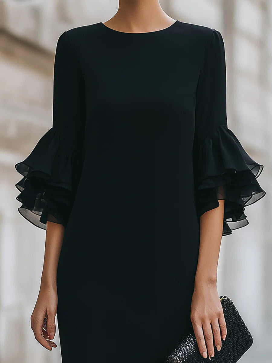 Ruffled Bell Sleeves Fitted Midi Dress