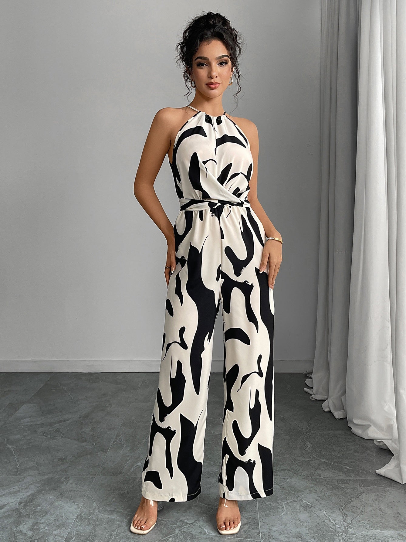 Milk-patterned Halter-neck Jumpsuit
