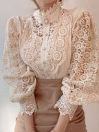 Button-up Lace Openwork Floral Patchwork Shirt