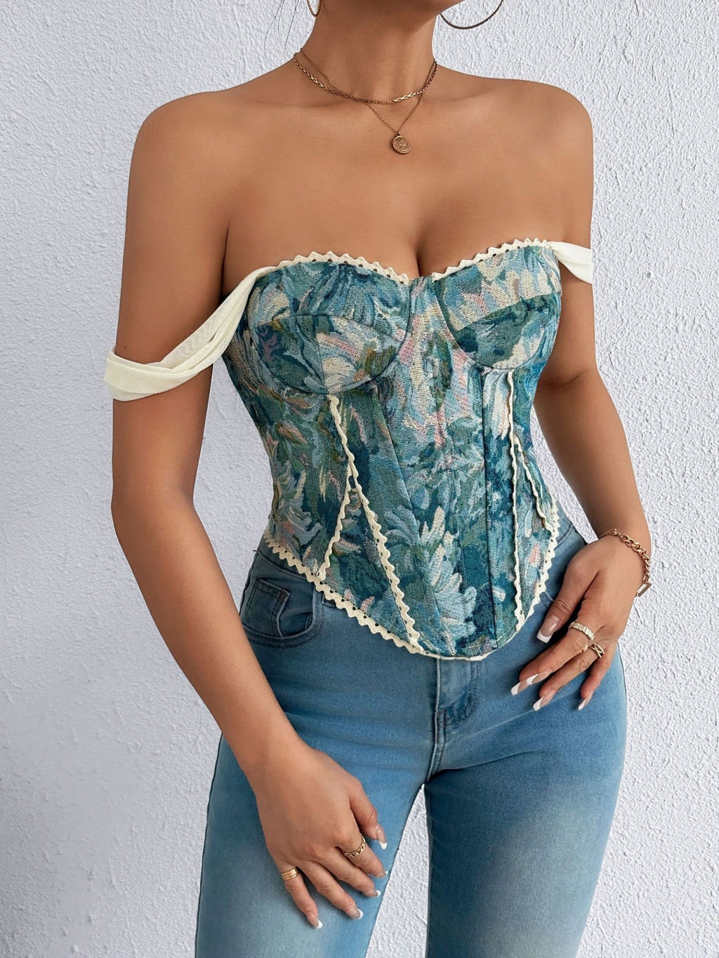 Jacquard Bandeau Top Tie Fish Bones Strapless Bra