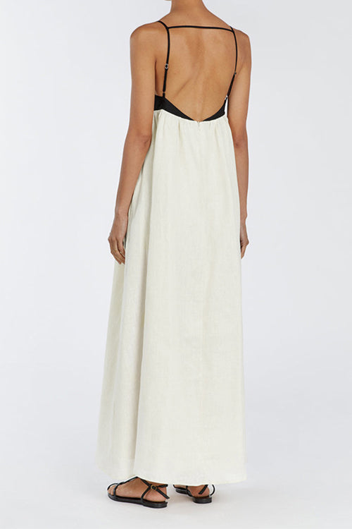 Backless Color Block Splice Swing Maxi Cami Dress