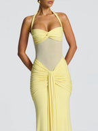 Neckband Lace Up Mesh Formal Dress Maxi Dresses