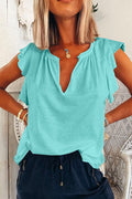 V Neck Solid Ruffle T-shirt