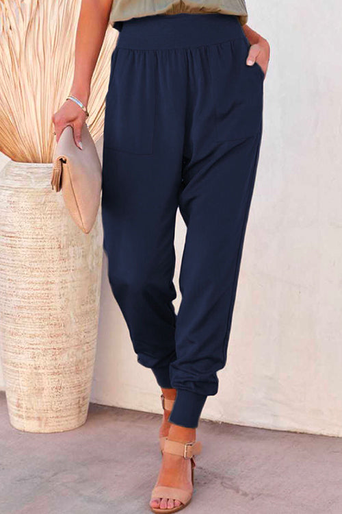 Solid Side Split Pockets Jogger Pants