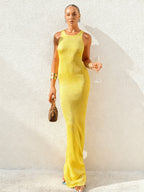 U-neck Hip-hugging Sleeveless Tank Tops Knitting Maxi Dresses