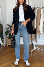 Notch Lapel Button Down Office Blazer Jacket
