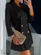 Long-sleeved V-neck Slim-fit Pleated Professional Short Dress
