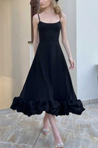 Spaghetti Strap Scoop Neck Ruffled Flounce Hem A-Line Maxi Dress