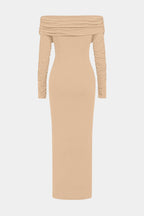 Ruched Off Shoulder Drape Detail Maxi Dress