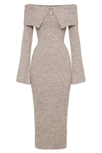 Solid Color Off-shoulder Long-sleeved Elegant Slim-fit Knit Maxi Dress
