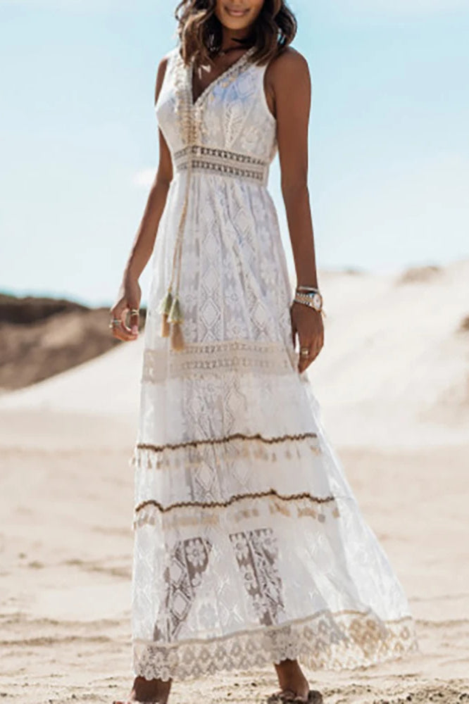 Lace V-Neck Hollow Dress