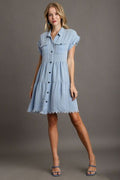 Aaliyah Minimalist Shirt Dress with Frayed Hem and Button Placket Premium Wardrobe Essential
