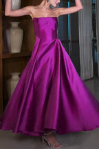 Strapless Satin Ball Gown Floor Length A-Line Maxi Dress
