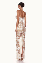 Elegant Strapless 3D Floral Embroidery Floral Dress