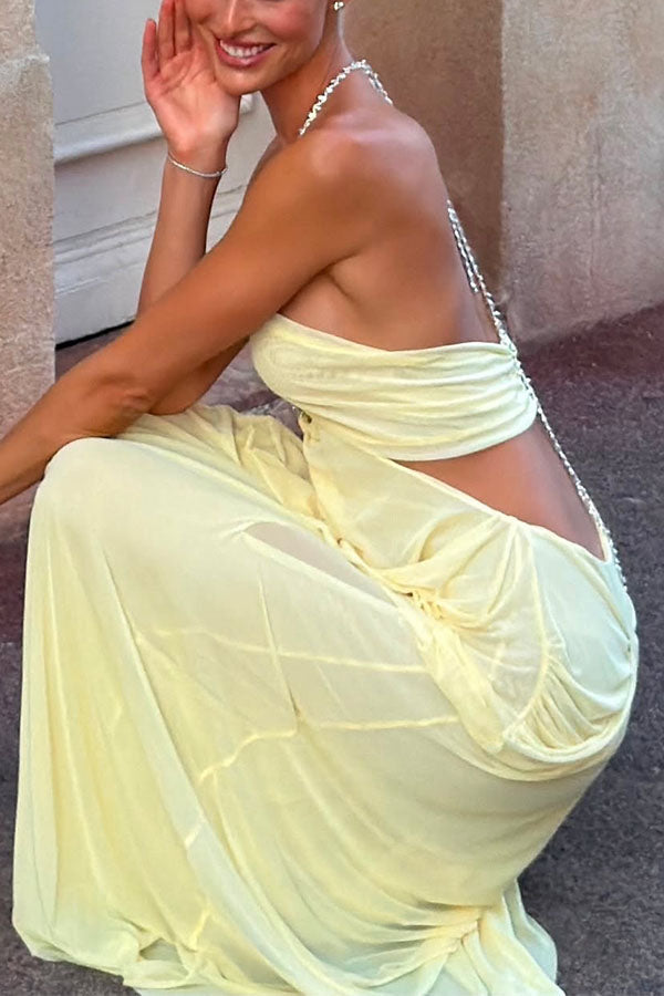 Island Muse Sheer Draped Cutout Maxi Dress