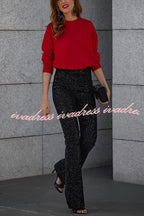 Diva Velvet Sequin High Rise Elastic Waist Flare Pants