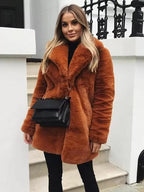 Faux Fur Coat Notched Lapel Winter Chic Eco-friendly Long Jacket For Women 2026