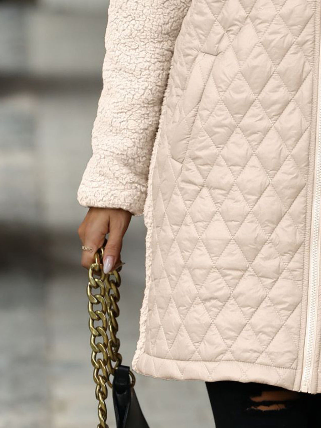 | Structured long-sleeved zip-up hooded coat