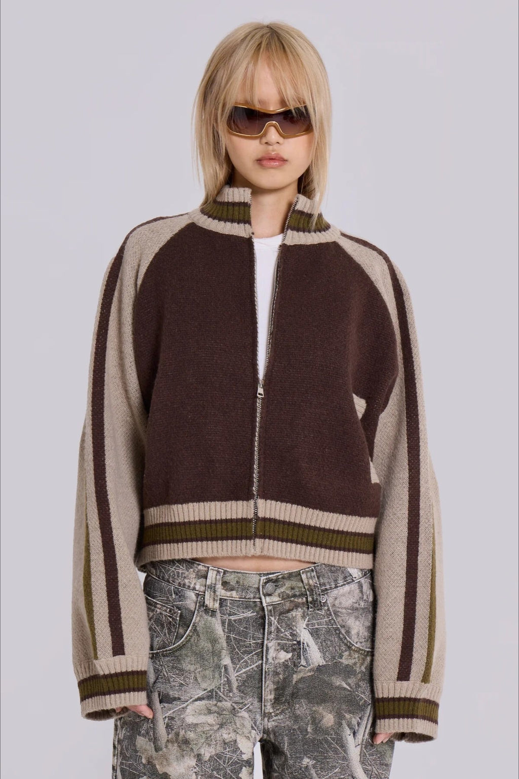 Retro Gothic Colorblock Zip-Up Knit Sweater