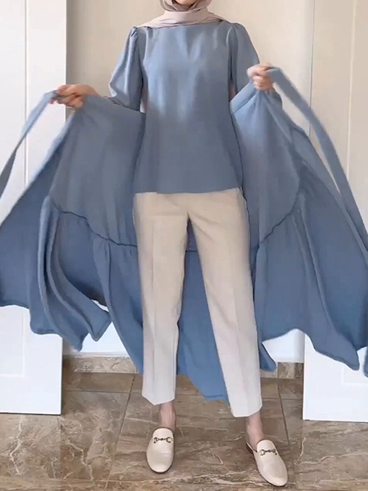 Puffy Sleeves  Wrap Desgin Two Pieces Suit