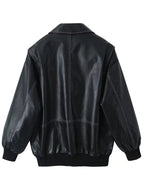 Red PU Leather Jacket Collared Long Sleeves Zipper Daily Casual Jackets