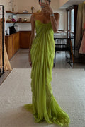 Victoria Shimmering and Flowing Pleated Fabric Back Lace-up Drape Maxi Dress