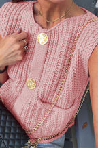 Gold Buttons Pocketed Chunky Sweater Vest