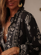 Geometric Print V-neck Long-sleeved Shirt
