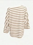 Off-shoulder Sloping Shoulders Loose-fit Stripes Commuting T-shirts