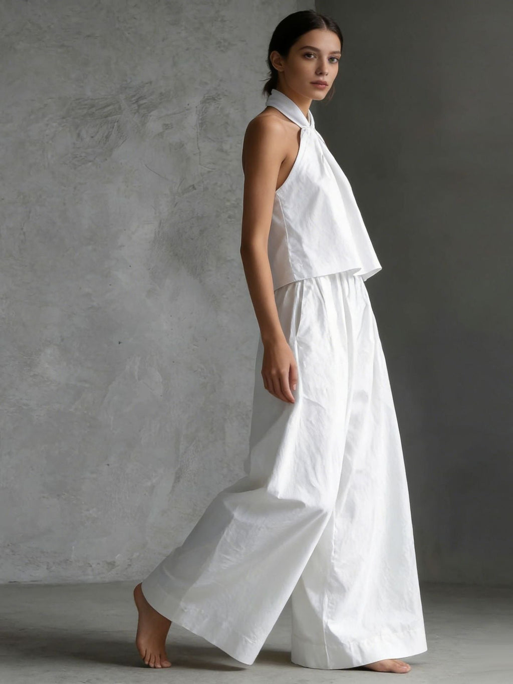 Loose Sleeveless Top And High-waisted Wide-leg Pants Two-piece Set