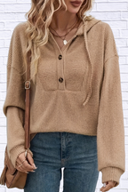 Button-Front Drawstring Hoodie