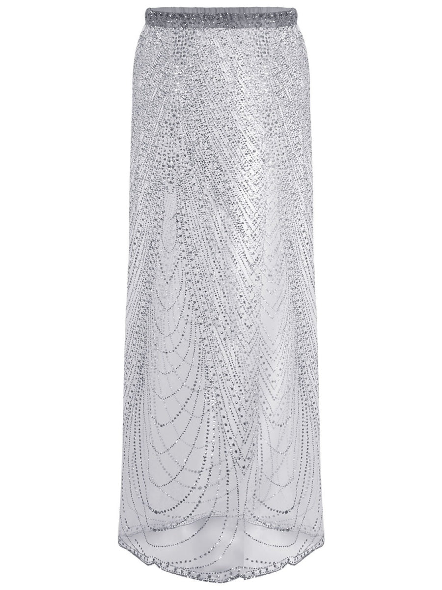 Beach Cover-up With Slits And Tie-up Shimmering Sequined Skirt