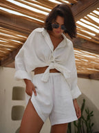 Pure Cotton Loose-fit Long-sleeved Shirt Loose Shorts Set 2-piece Sets