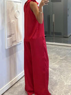 Swing Collar Sleeveless Top Straight-leg Trousers Set 2-piece Sets