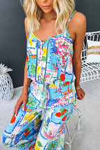 Spaghetti Strap Button Down Abstract Print Top