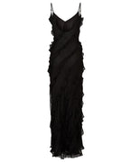 V-neck Ruffle Slit Maxi Dresses