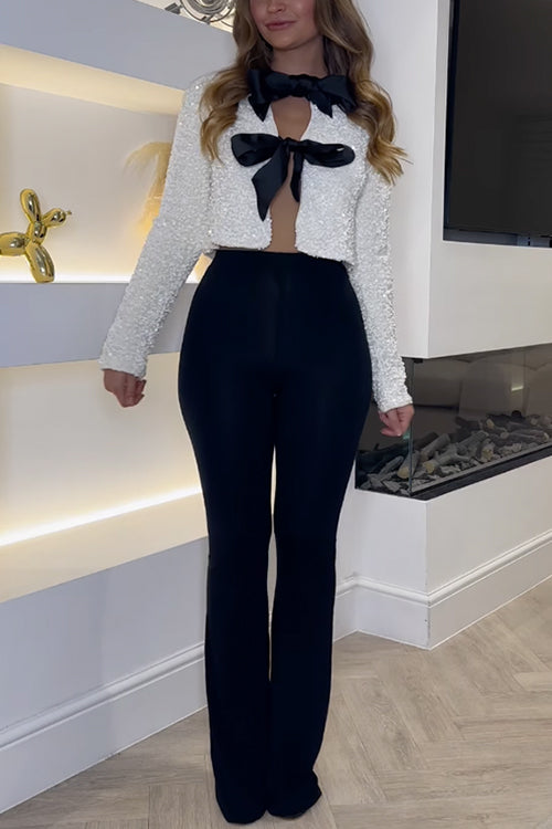 One Top Two Ways Long Sleeves Bow Knot Sequin Top Jacket