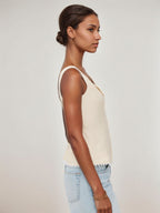 Retro Cotton And Linen Lace Patchwork Button Tank Tops