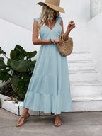 V-neck Pleats Comfort Gentle Maxi Dresses
