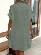 Casual Vacation Simple V-neck Button Short Dress