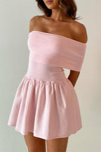 Off Shoulder Knit Ruffle Mini Dress
