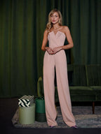 Asymmetrical Mid-waisted Elegant V-neck Strapless Jumpsuit