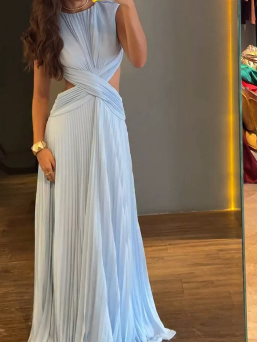 Gathering Backless Waist-revealing Temperament Maxi Dresses