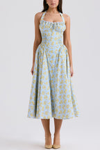 Tie Knot Halter Floral Print Swing Midi Sundress